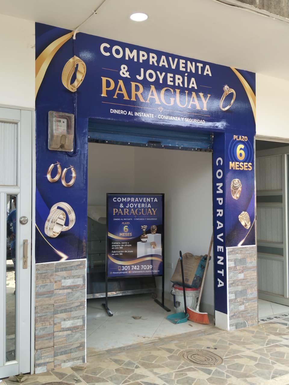 Fachada en vinilo + pendón – Compraventa & Joyería Paraguay